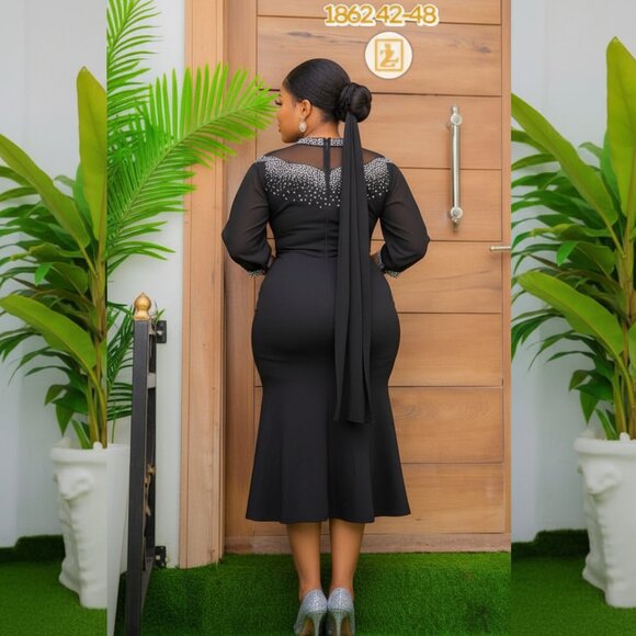 Luxe Black Embellished Mermaid Dress L - 3XL - Picture 2 of 2